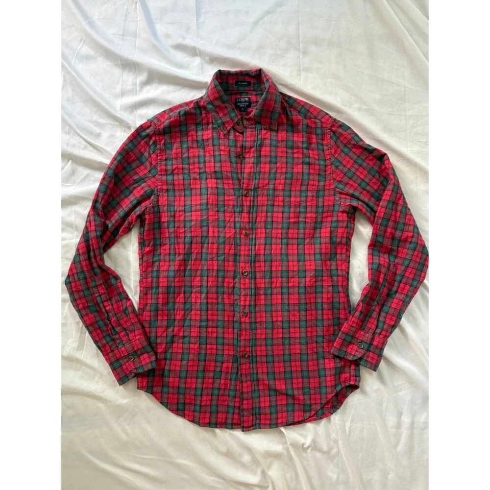 J Crew Flannel Shirt Red Black Plaid Mens S Button Up Cabin Outdoor Classic Prep